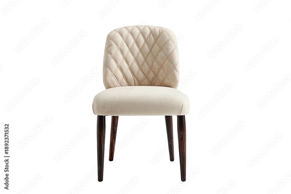 Fototapeta premium Beige quilted chair. Wooden legs, contemporary style