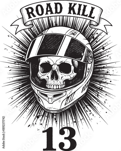 Racing helmet with skull illustration on burst background vector graphic design