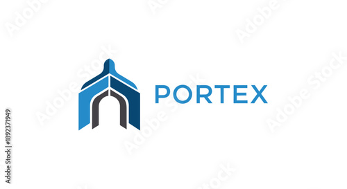Blue and gray abstract archway building structure logo symbol on isolated white background.