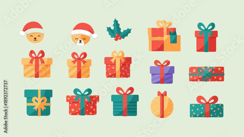 Festive Christmas presents and cute characters in a holiday pattern