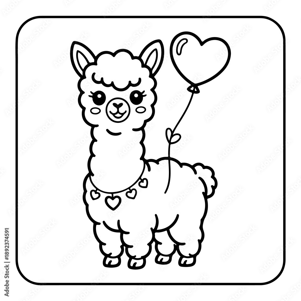 Obraz premium Valentine Day Llama Coloring Book
