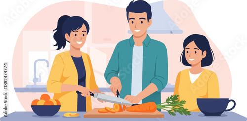 Family preparing healthy food in the kitchen together