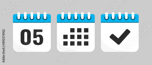 Set icons page calendar - day 5, agenda, done