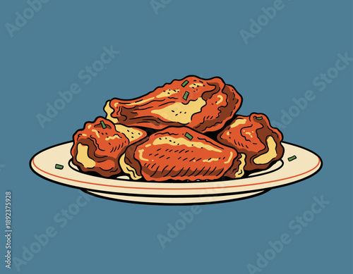 Fast Food Illustration Set Cheeseburger Pizza Fries Chicken Wings Mozzarella Sticks Vector Style