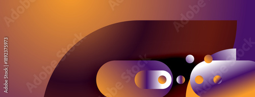 Abstract composition. Smooth gradients, purple, orange hues dominate. Shapes suggest movement, depth, modern design aesthetic.