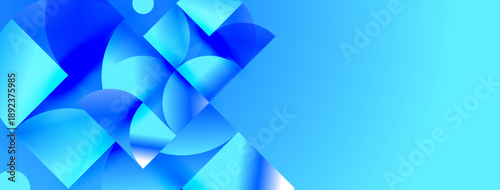 Abstract blue shapes overlap, creating dynamic visual effect. Gradient shades suggest depth, modern design. Clean, simple composition.