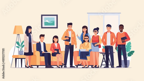 Diverse group of people gathered in a comfortable indoor setting