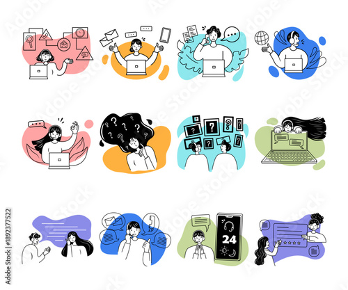 Vector Client Support Collection Illustration Showing Professional Service and Communication