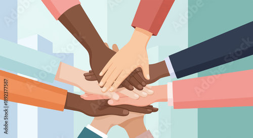 Diverse hands stacked together showing unity and collaboration