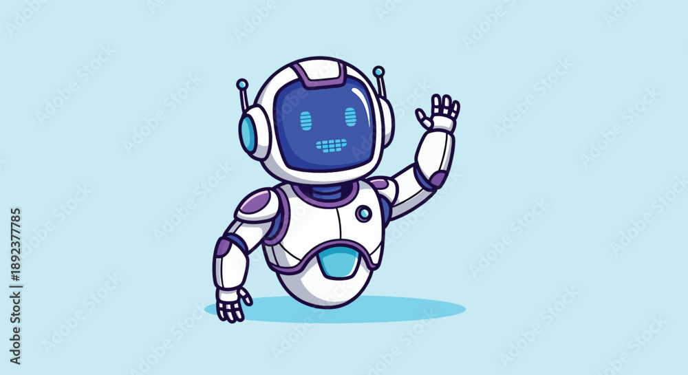 Fototapeta premium Cute Robot Waving Hand Cartoon Vector Icon Illustration.