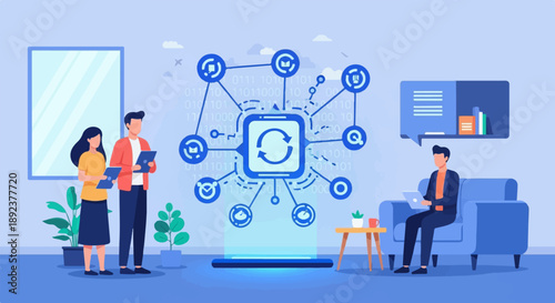 Digital network connects people and ideas with data flow