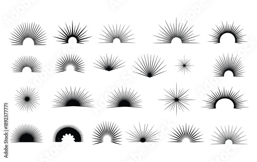 Sunburst Line Art Icons Set Geometric Rays Starburst Shapes and Half Circles illustration
