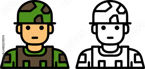 Military Soldier Avatar with Camouflage Helmet Vector Icon