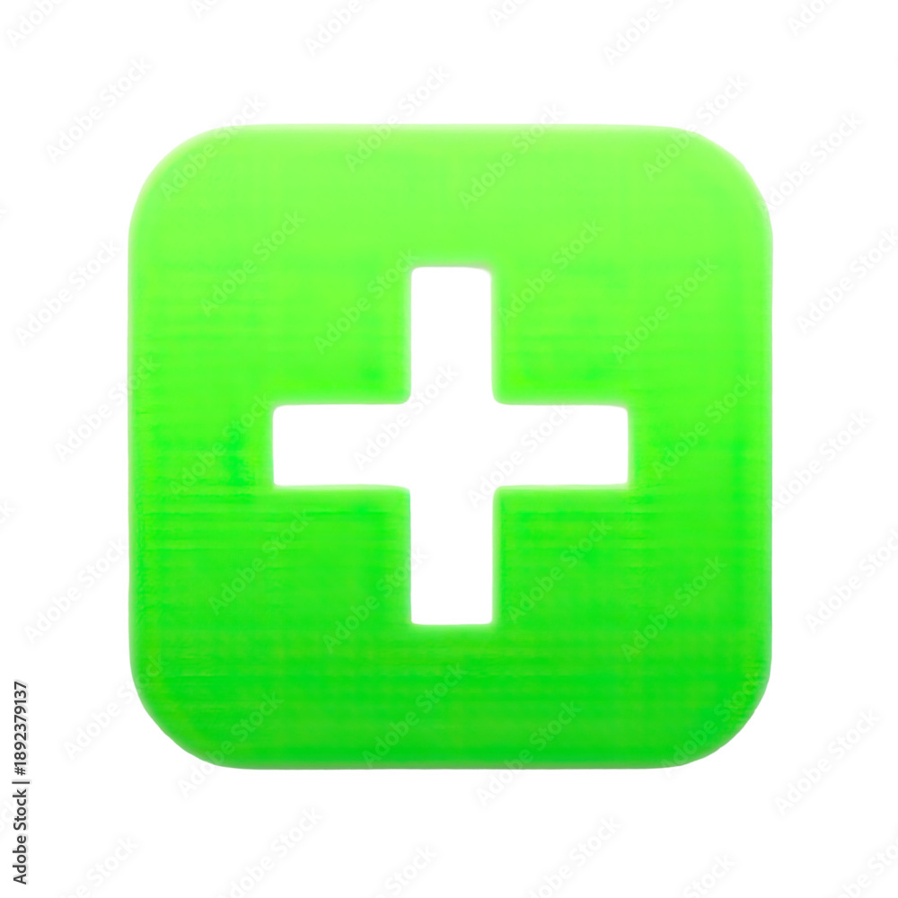Fototapeta premium A green button featuring a white cross icon