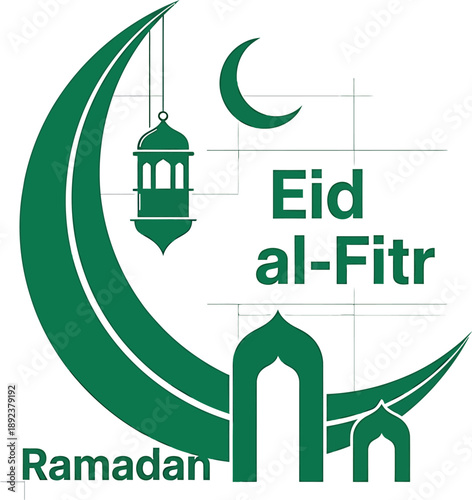Eid al-Fitr Ramadan mosque crescent moon and lantern religious symbols