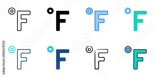 Fahrenheit icons set multiple style collection. Editable stroke 
