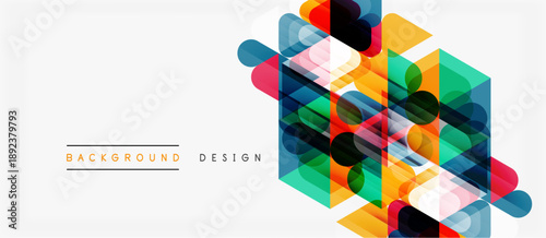 Abstract geometric shapes overlap, creating vibrant colorful design. Minimalist background features text background design. Modern aesthetic.