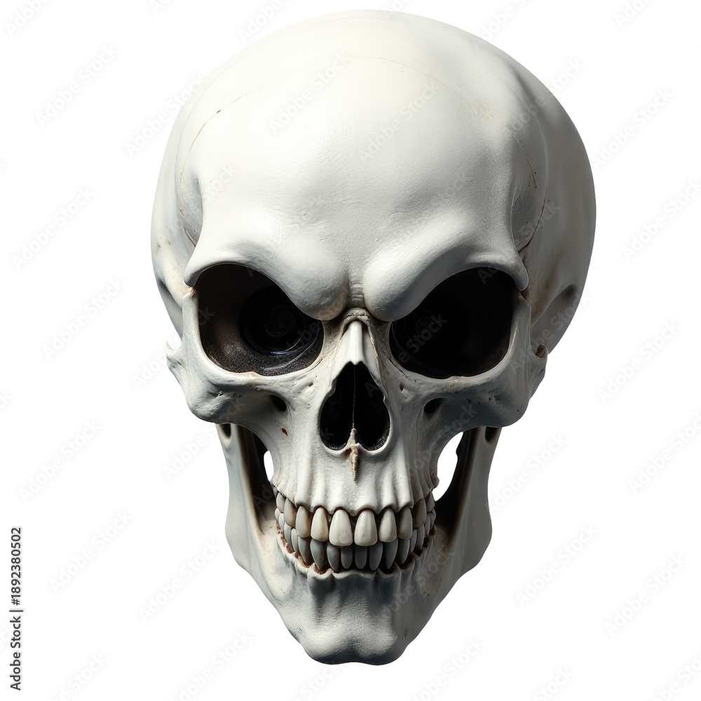 Fototapeta premium A close-up shot of a human skull on a white surface, often used in medical or forensic contexts