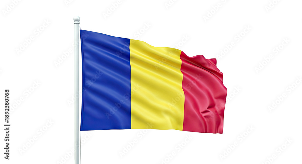 Fototapeta premium Waving Romanian Flag on White Background