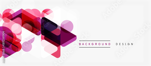 Abstract geometric shapes overlap, creating vibrant pink, purple hues. Modern design element for backgrounds, presentations.