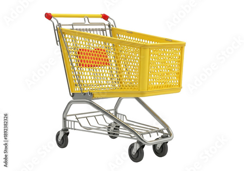 Empty yellow shopping cart on white background isolated on transparent background