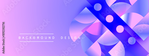 Abstract geometric shapes, purple hues, gradient background. Modern design elements create dynamic visual effect.