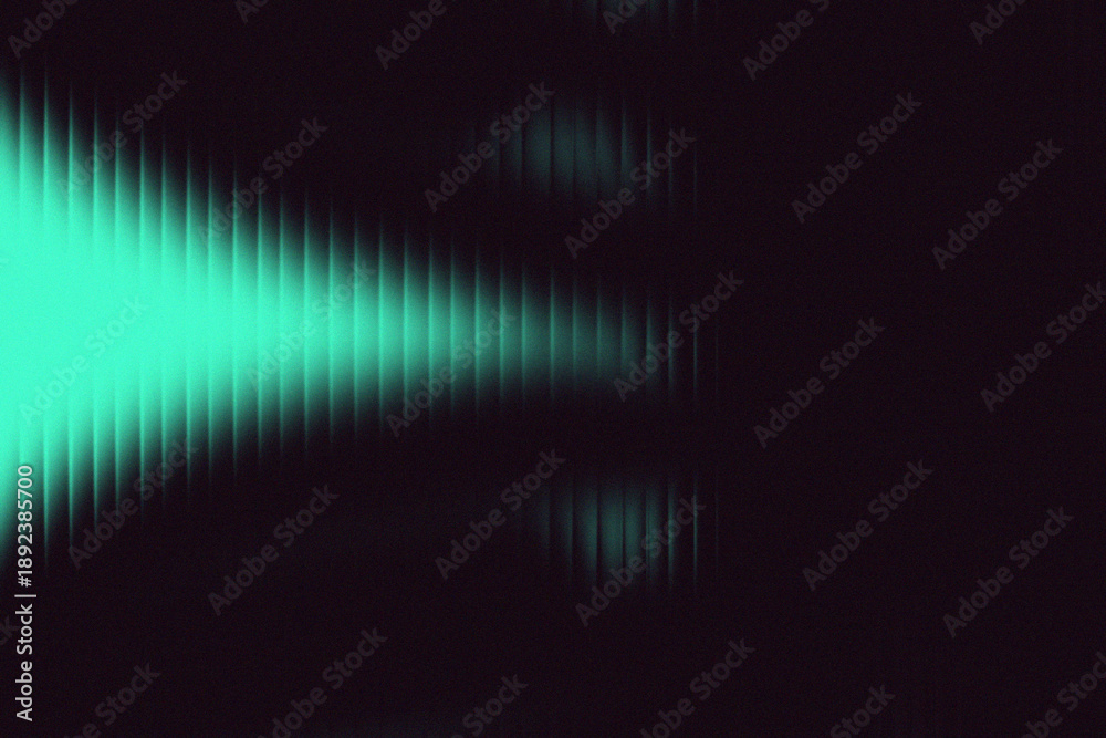 Obraz premium Grainy Cyan Blue Light Ray Behind Vertical Reeded Glass Texture. Moody Aquamarine Light Beam through Fluted Glass for Tech Background