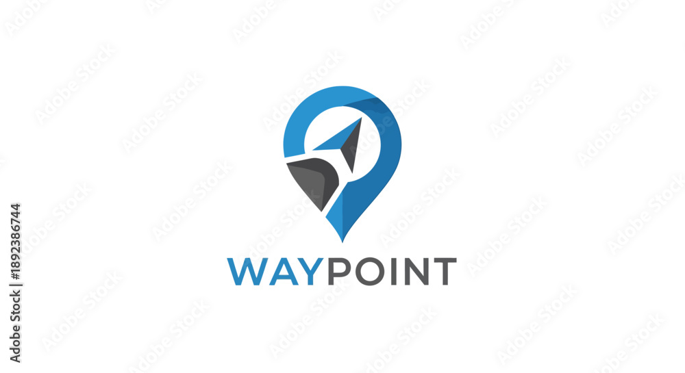 Fototapeta premium Abstract Blue and Grey Map Pin Waypoint Navigation Logo Design on Isolated White Background