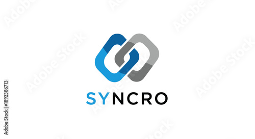 Abstract Blue and Grey Interlocking Chain Links Logo Design on Isolated White Background