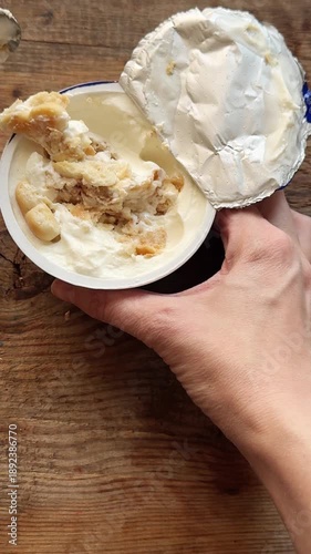 mixing cookies with Greek yogurt. A trendy yogurt dessert.