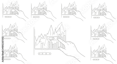 Hand Interacting with Financial Data Visualization on Screen.