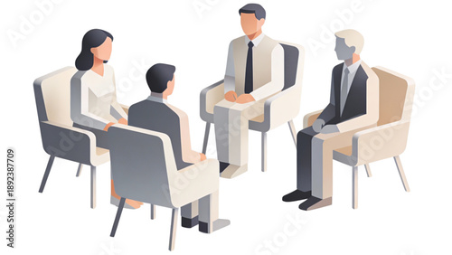 A professional team of business people and businesswomen conduct a corporate meeting and presentation around an office table