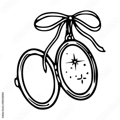 vintage open locket pendant with ribbon bow outline illustration