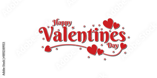Happy Valentines Day message with red hearts and flowers