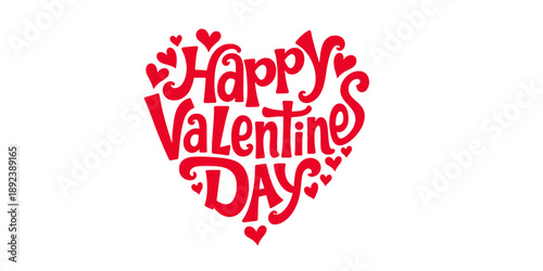 Happy Valentine's Day message in red heart shape with cute small hearts