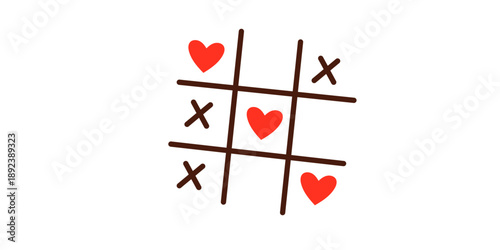 Cute tic tac toe game with hearts and x's on grid