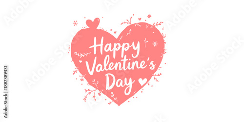 Happy Valentine's Day message with pink heart and floral design
