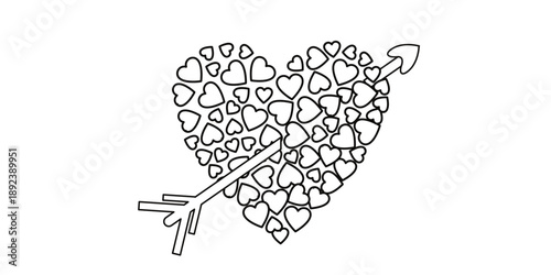 Heart shaped arrow piercing through hearts symbolizing love