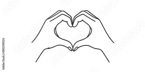 Hands forming a heart shape with fingers in minimalist line art style