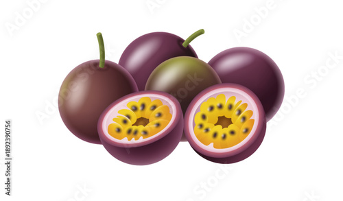 Passion fruit vector illustration set for healthy tropical food concept isolated on white background