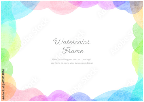 春の水彩フレーム波型　カラフルなパステルレインボーの飾り枠 可愛い招待状背景テンプレート