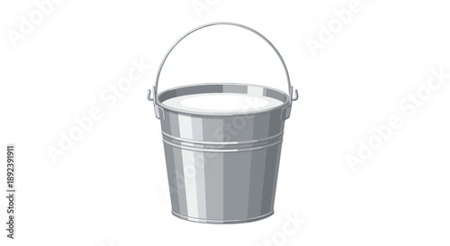 Metal Paint Bucket Filled with White Paint and Wire Handle Vector Illustration for Professional Painting Renovation and Home Decor Projects.