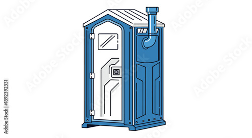 Blue and White Portable Toilet Unit for Construction Sites Outdoor Events and Temporary Public Sanitation Facilities Isolated Graphic Illustration.