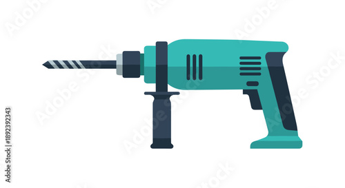 Heavy Duty Electric Power Drill with Side Handle and Boring Bit for High-Torque Drilling in Construction Masonry and Industrial Metalwork Projects.