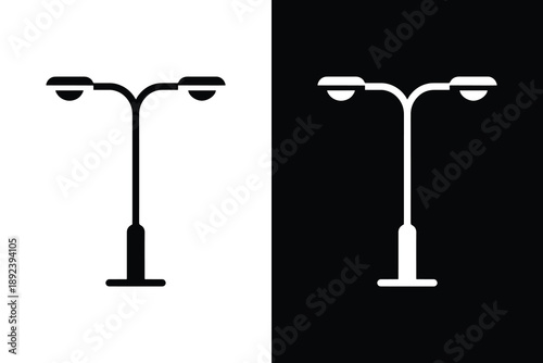Modern dual street lamp icon, Minimalist outdoor urban lighting vector for city infrastructure design