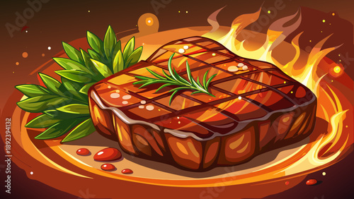 Very beautiful close-up of perfectly grilled gourmet steak with soft bokeh background, highlighting caramelized surface, juicy interior, and refined restaurant-style presentation.