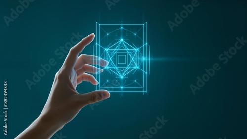 Hand interacting with digital geometric pattern