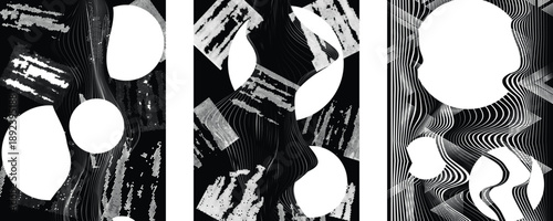 Glitch distorted geometric shape . Noise destroyed logo . Trendy cyber punk poster . Glitched frame .Grunge textured . Distressed effect .Vector shapes with a halftone dots screen print texture.