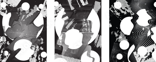 Glitch distorted geometric shape . Noise destroyed logo . Trendy cyber punk poster . Glitched frame .Grunge textured . Distressed effect .Vector shapes with a halftone dots screen print texture.