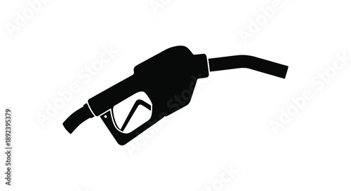 A striking black silhouette depicts a gas pump nozzle angled downwards emphasizing fuel and energy consumption silhouette high quality professional